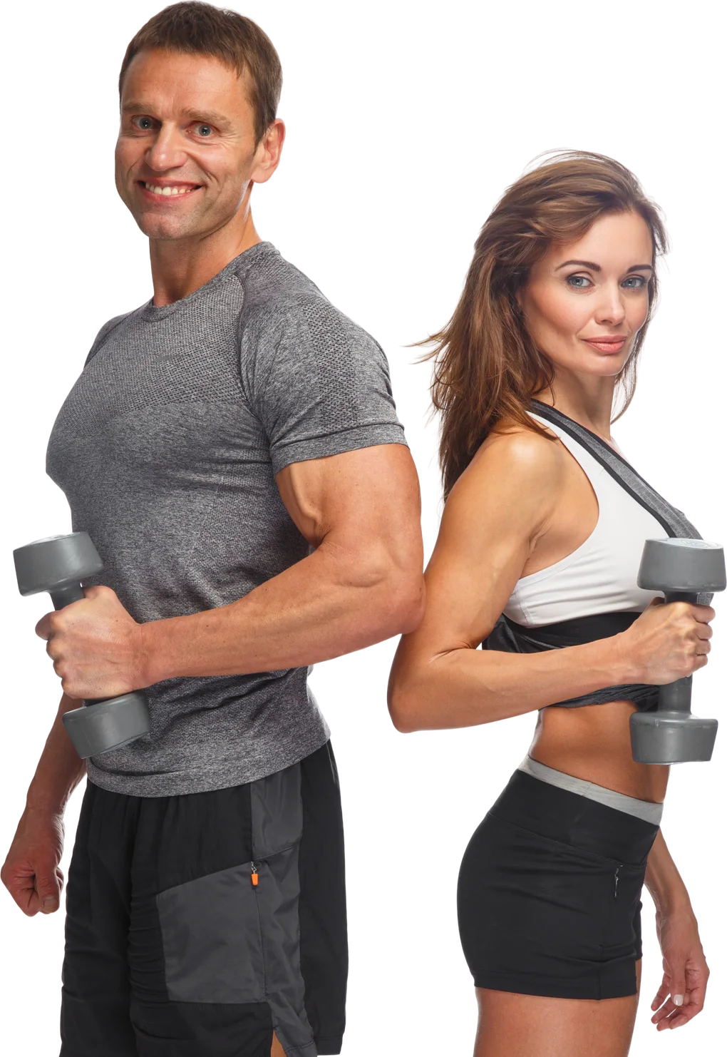 Gym coaches with dumbbells