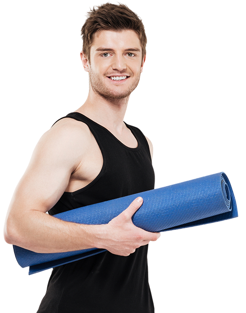Gym coach holding gym mat