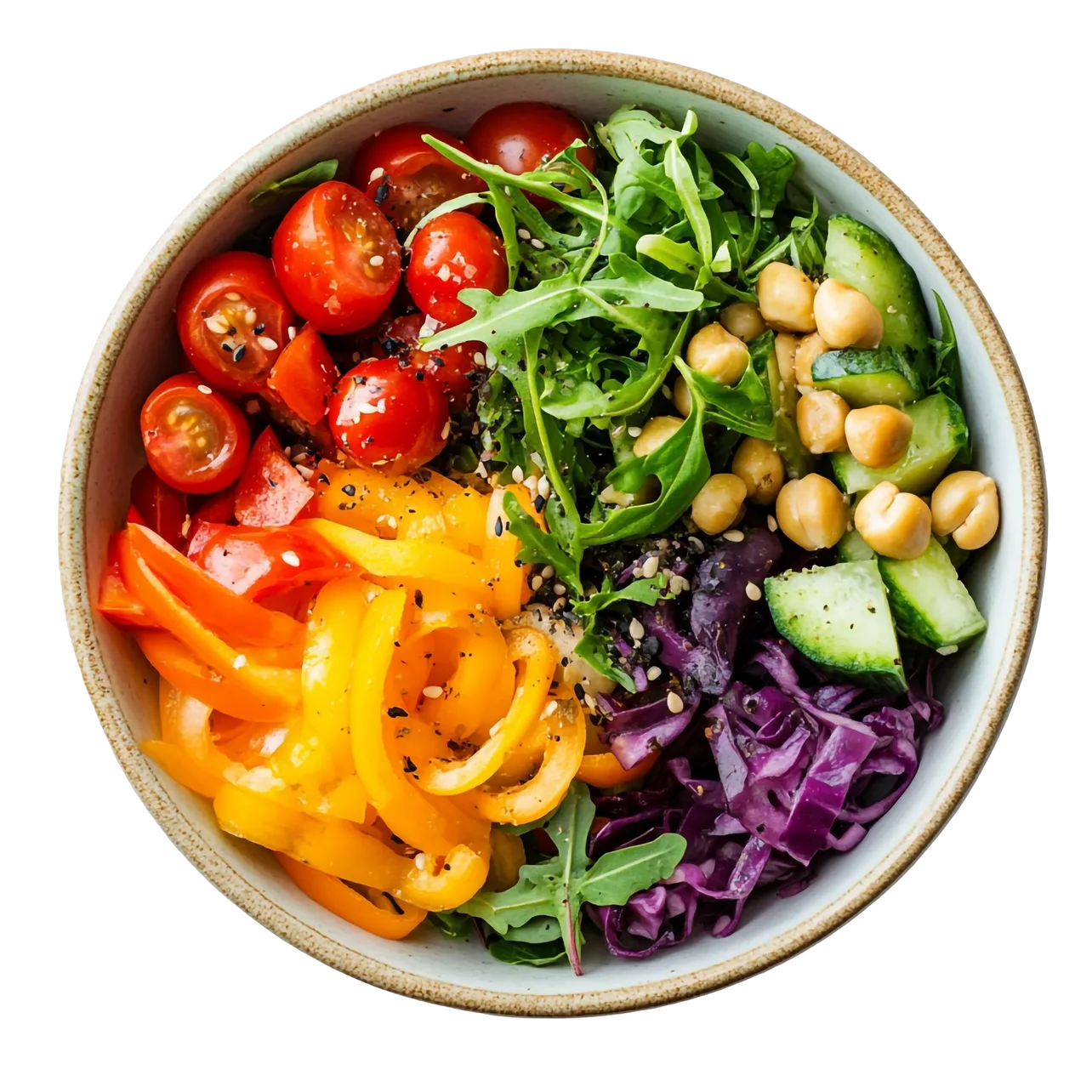 Colorful salad bowl with fresh vegetables and chickpeas