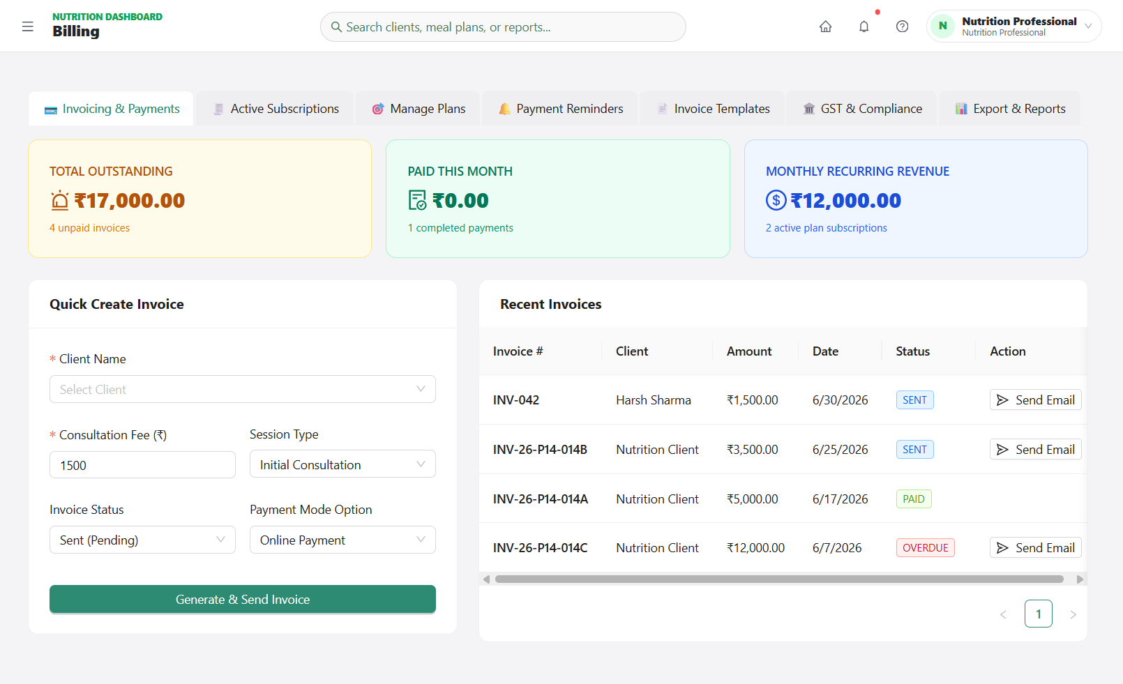 LevoroFit billing dashboard